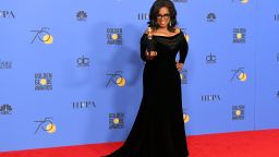 BEVERLY HILLS, CA - JANUARY 07:  Oprah Winfrey poses with the Cecil B. DeMille Award in the press room during The 75th Annual Golden Globe Awards at The Beverly Hilton Hotel on January 7, 2018 in Beverly Hills, California.  (Photo by Kevin Winter/Getty Images)