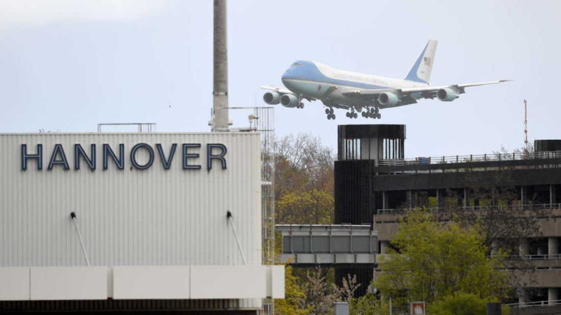 <strong>No.2 Small Airport: Hannover Airport:</strong> Germany's Hannover Airport has a punctuality average of 89.34%. Pictured: Air Force One carrying President Obama approaches Hannover Airport in 2016. 