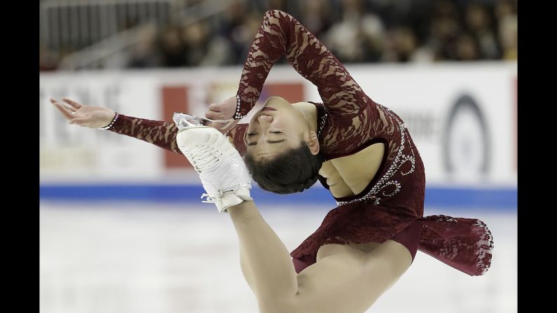 Mirai Nagasu performs at the US Figure Skating Championships on Wednesday, January 3. She was one of three women to qualify for the US Olympic team.