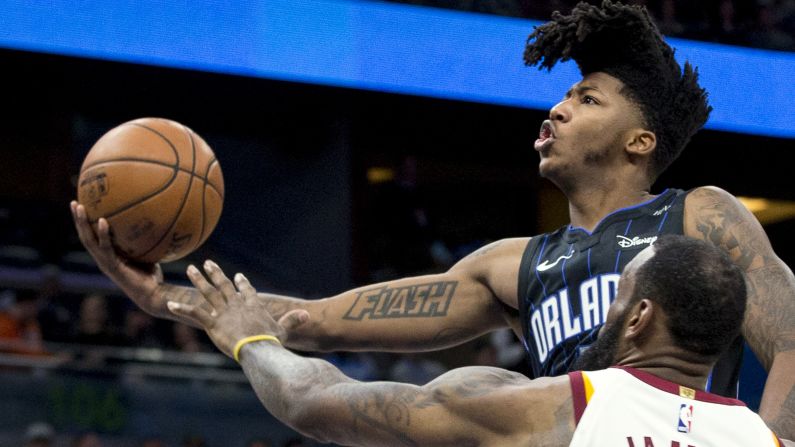Orlando guard Elfrid Payton rises for a layup during an NBA game against Cleveland on Saturday, January 6.