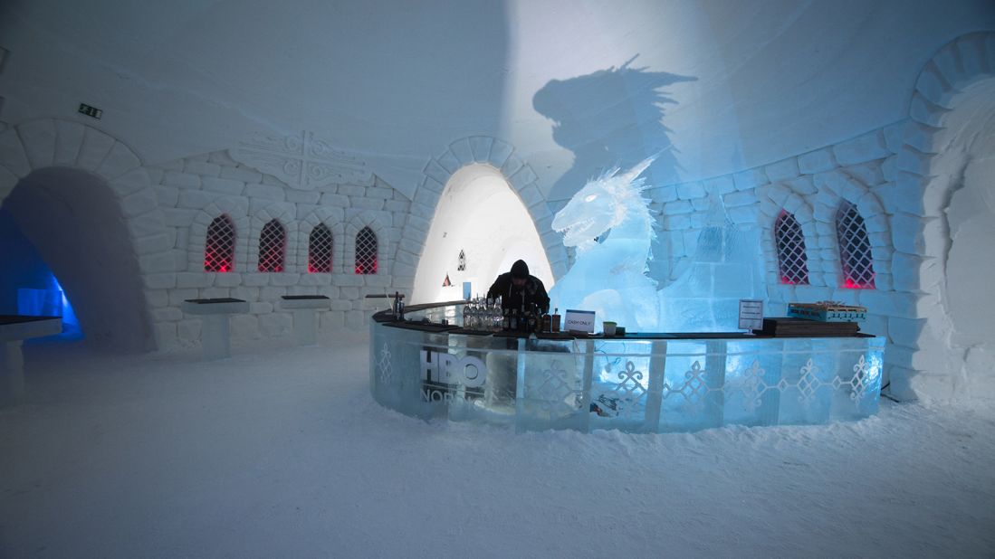 <strong>Cool bar: </strong>Drinks at the on-site bar are served in glasses carved from ice and there's even a dragon standing guard.