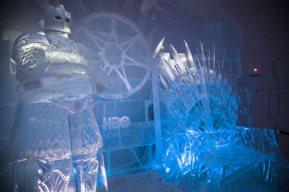 <strong>Dramatic formations:</strong> The many impressive ice sculptures on display include an ice throne, a dragon-shaped ice slide, dragons and direwolves.