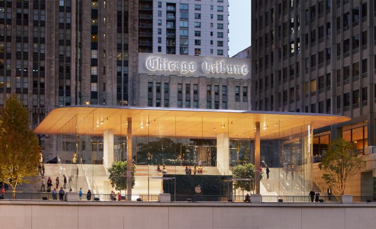 The Apple store on Chicago Michigan Avenue takes inspiration for its design from the products that it sells.