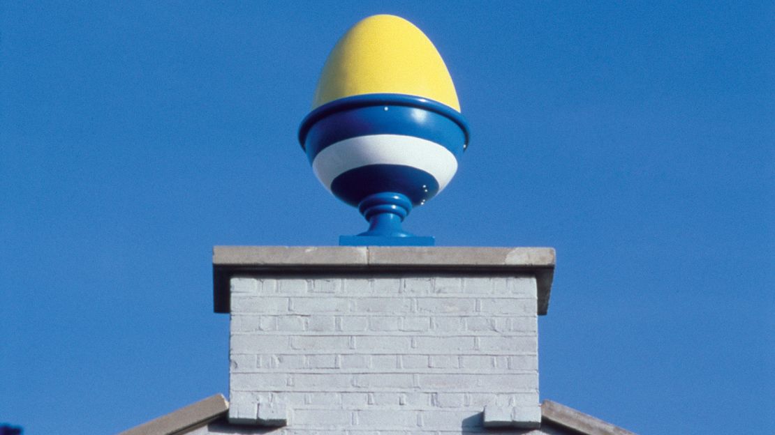 Colorful eggcups decorate the rooftop of this breakfast TV studio.   