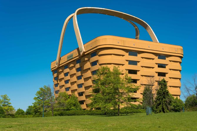 This picnic basket-shaped building was initially the headquarters of The Longaberger Company, a maple wood basket manufacturer. The company relocated and the basket building is currently on sale. 