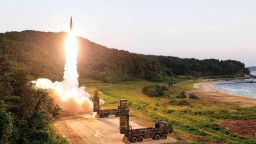 EAST COAST, SOUTH KOREA - SEPTEMBER 4: In this handout photo released by the South Korean Defense Ministry, South Korea's Hyunmu-2 ballistic missile is fired during an exercise aimed to counter North Korea's nuclear test on September 4, 2017 in East Coast, South Korea. South Korea's military said Monday it conducted a combined live-fire exercise in response to North Korea's sixth nuclear test a day earlier.  (Photo by South Korean Defense Ministry via Getty Images)