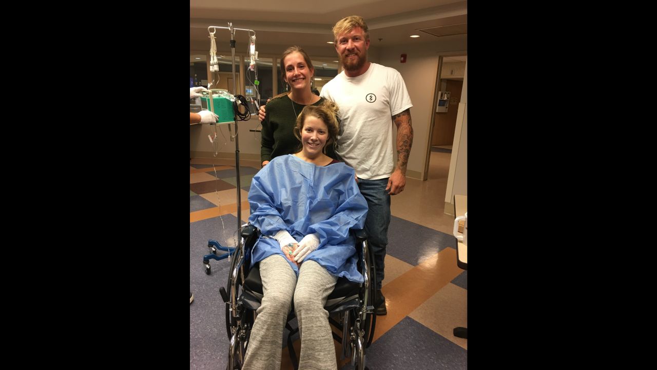 Alaina Kelly and Jake Codemo visit Rachel Sheppard for the first time after the night of the shooting at a rehab facility in Bakersfield, California. 