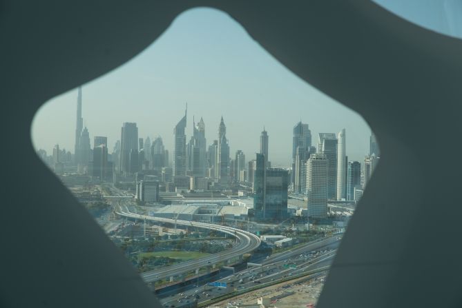 Downtown Dubai is glimpsed from atop the Dubai Frame.