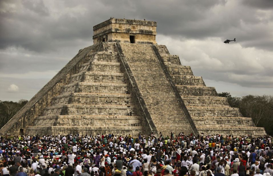 Chichen itza, in Yucatan state, is one of the most impressive achievements of the ancient Mayan people. Pictured, thousands of tourists surround "El Castillo" during a spring equinox celebration.