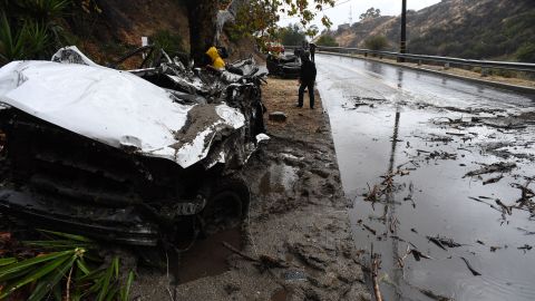 Mud fillls a street Tuesday in Burbank, California, destroying cars and damaging property. 