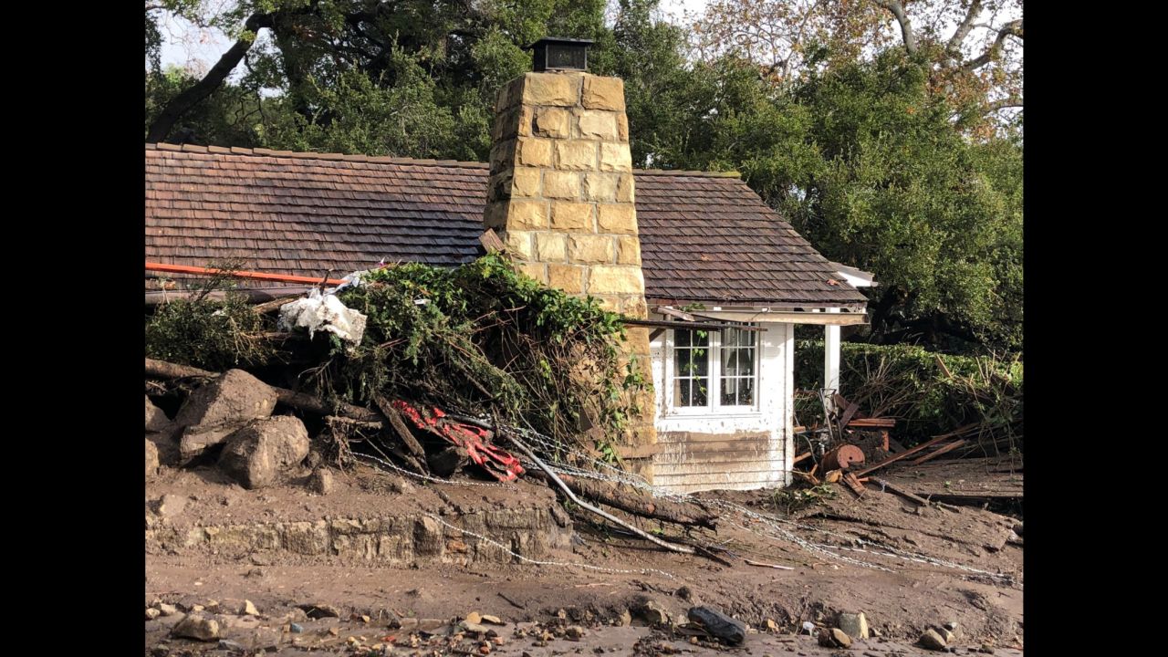 Rainfall and mudflow damaged guest cottages at the San Ysidro Ranch in Montecito, California.