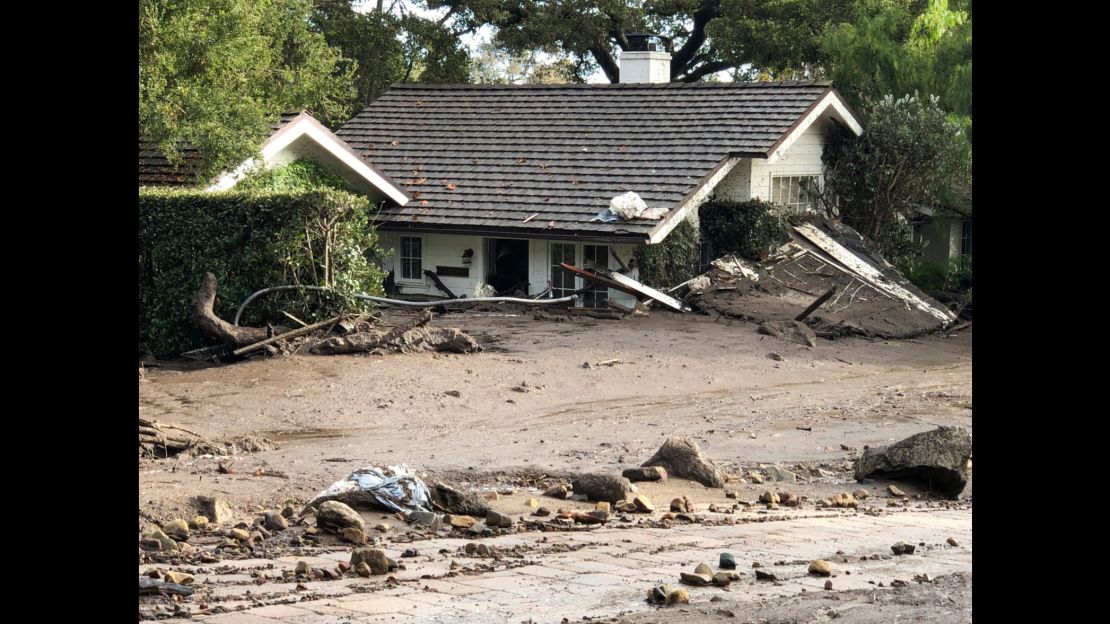 A house in Montecito, California, submerged by a mudslide in January.