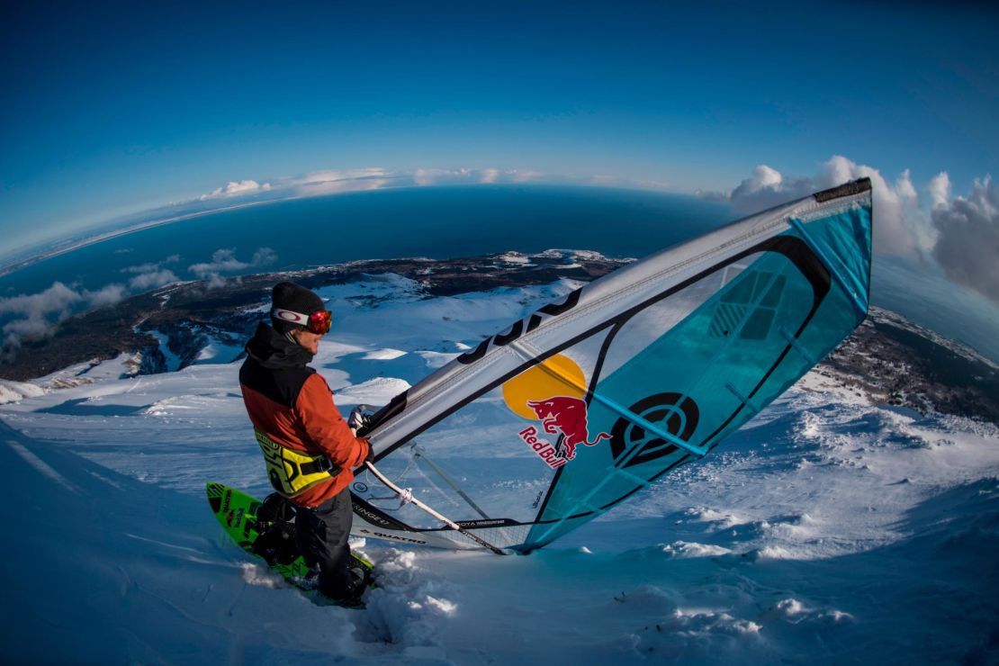 Levi Siver swaps mountainous waves for actual mountains on his windsurfer.