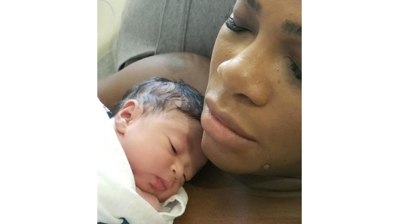 Serena Williams cradles her newborn daughter, Alexis Olympia. 