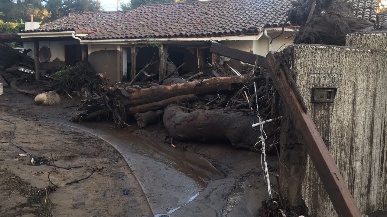 Debris surrounds a house Wednesday in Montecito, California.