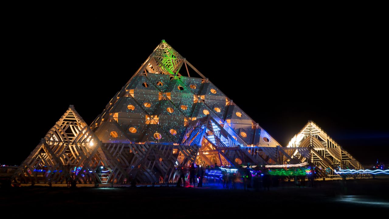 Gregg Fleishman designed the Temple of Whollyness using sacred mathematical proportions. It is crafted out of wooden pieces that interlock without nails or glue. Its name derives from the concept that spirituality is a balance between three states of mind -- to be holy, holey, or wholly present. <br />