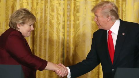 US President Donald Trump meets Norway's Prime Minister Erna Solberg at the White House on Wednesday.