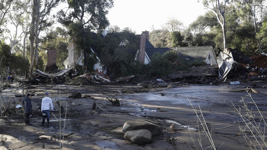 A damaged home is shown in Montecito, Calif., Wednesday, Jan. 10, 2018. Dozens of homes were swept away or heavily damaged and several people were killed Tuesday as downpours sent mud and boulders roaring down hills stripped of vegetation by a gigantic wildfire that raged in Southern California last month.