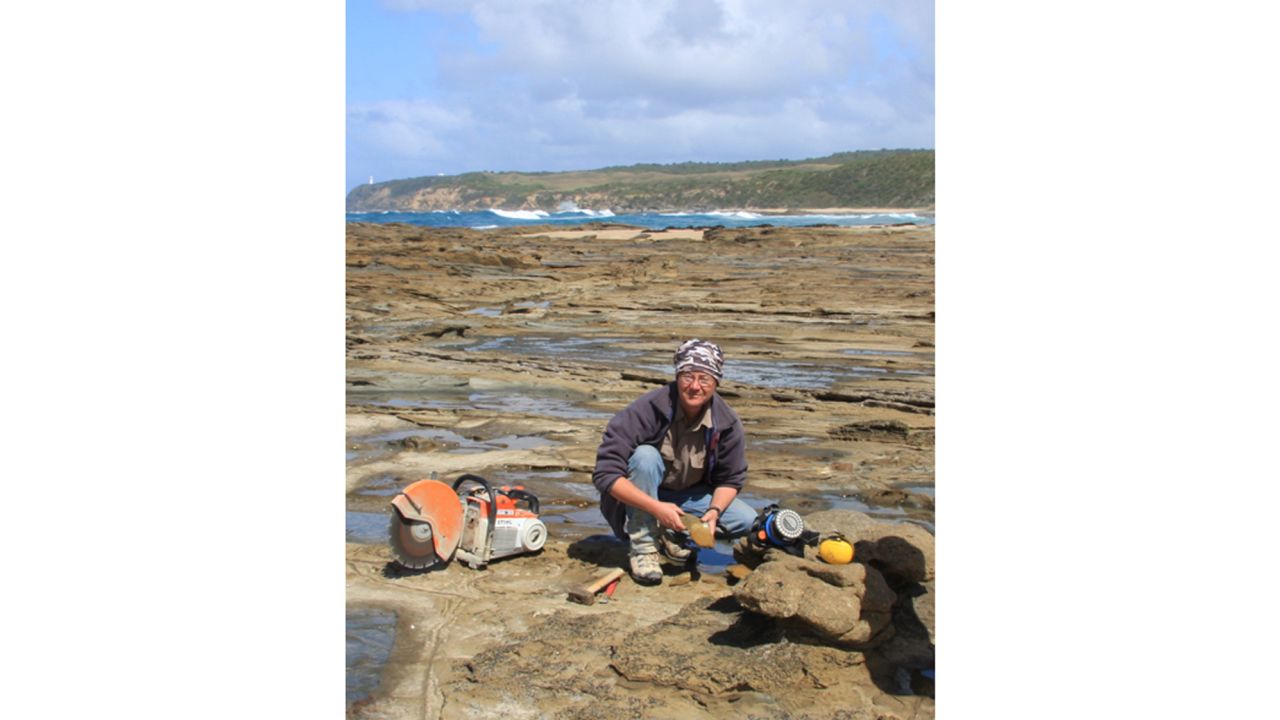 The late David Pickering near where the fossil of Diluvicursor pickeringi was discovered.
