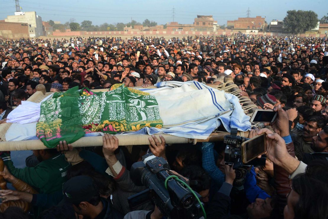 Crowds gather for funeral of Zainab in Kasur on Wednesday.