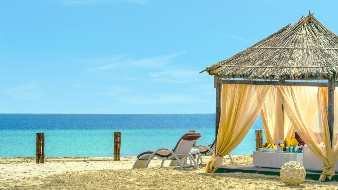 On the shores of the vast Inland Sea, which infiltrates the desert, is the plush Regency Sealine Camp.