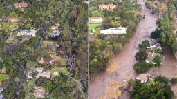 Before and after images show Randall Road in Montecino, Claifornia of the mudslide devastation.
This photo provided by Ventura County Sheriff's Office shows an arial view of Montecito, Calif., with mudflow and debris due to heavy rains on Tuesday, Jan. 9, 2018. 