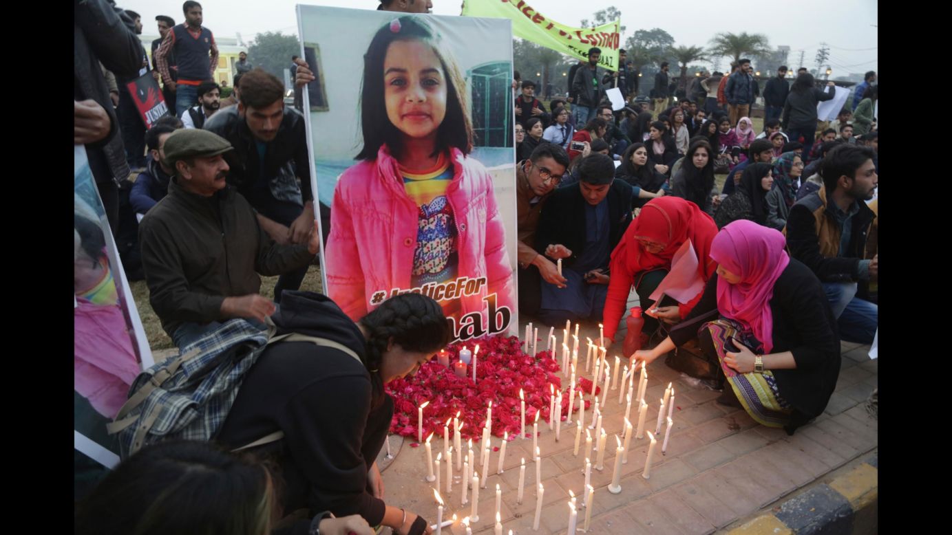 Students in Lahore, Pakistan, light candles Thursday, January 11, during a rally condemning the rape and killing of Zainab Amin, a 7-year-old girl whose body was found dumped on a garbage pile in the Pakistani city of Kasur. <a href="http://www.cnn.com/2018/01/11/asia/pakistan-protests-zainab-intl/index.html" target="_blank">Zainab's killing</a> has angered locals who say the authorities have done too little to keep their children safe after a series of similar killings.
