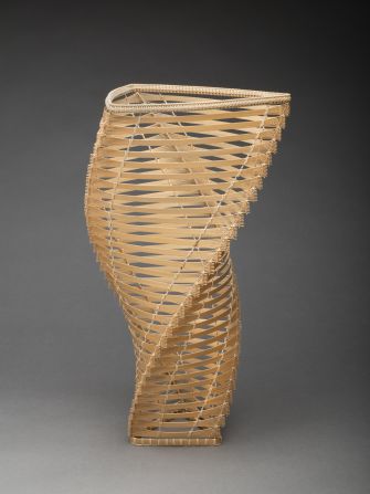A twisted basket from the collection held by TAI Modern, a New Mexico gallery specializing in Japanese bamboo art.