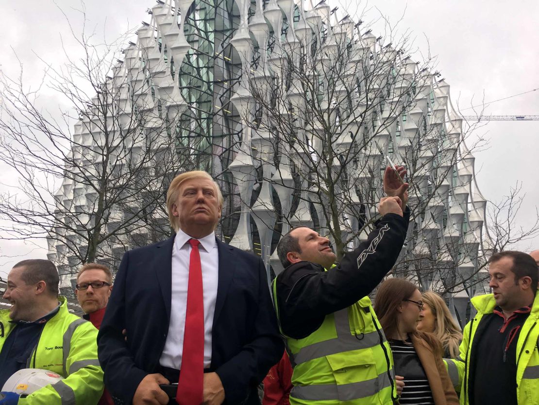 A waxwork of US President Donald Trump outside the new US embassy in London.