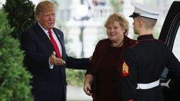 WASHINGTON, DC - JANUARY 10:  U.S. President Donald Trump greets Prime Minister Erna Solberg of Norway at the White House January 10, 2018 in Washington, DC. According to the White House, the two leaders will discuss economic security, trade, and the ongoing battle against Islamic State militants.  (Photo by Chip Somodevilla/Getty Images)