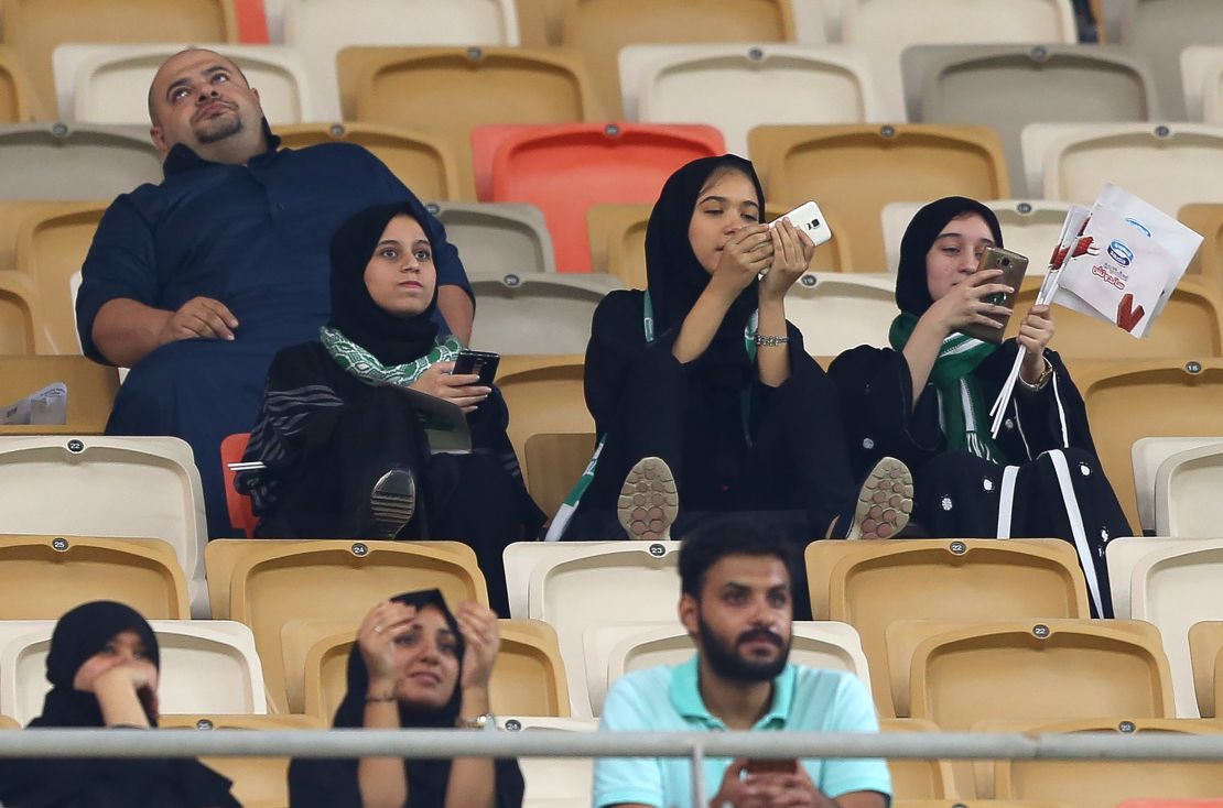 Saudi women at a football match in Jeddah on January 12.
