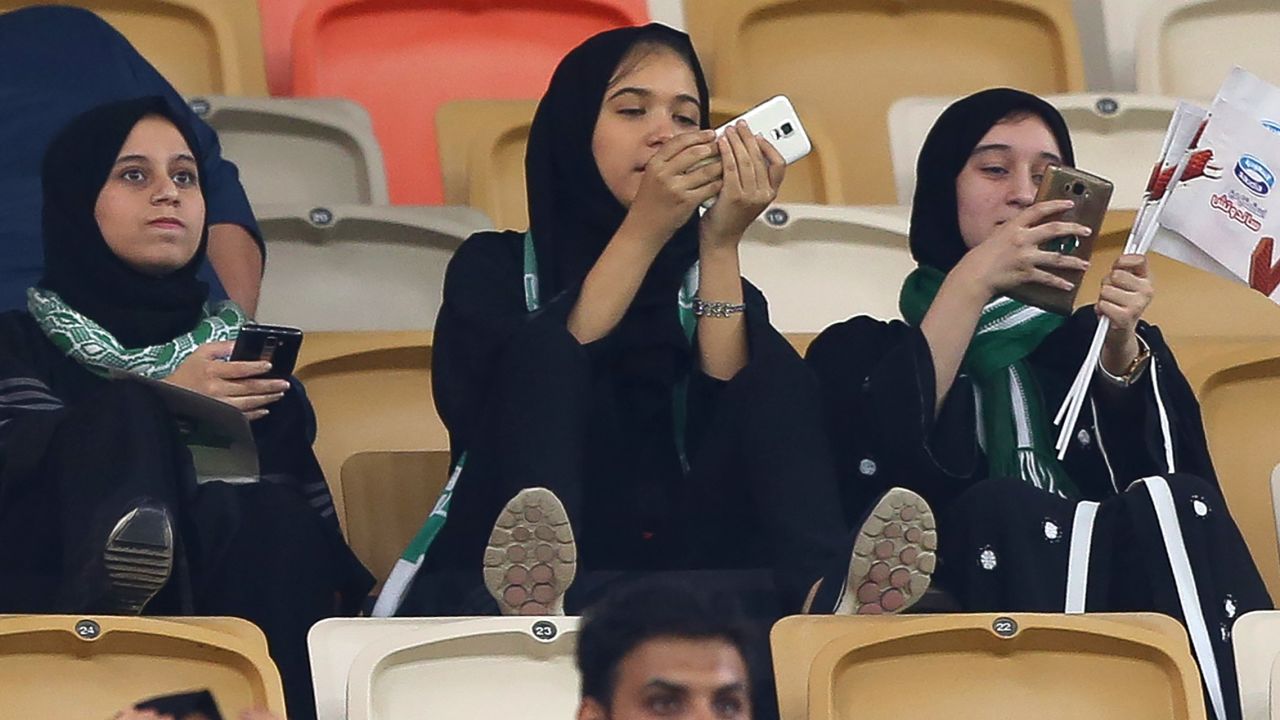 Saudi women at a football match in Jeddah on January 12.
