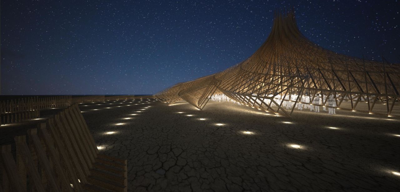 The organizers of Burning Man, an annual event celebrating the end of the summer in the United States, have chosen French architect Arthur Mamou-Mani's design for the 2018 central temple. The Galaxia structure uses the same swirling style of geometry that is present in Mamou-Mani's previous designs for the festival. The technique, he says, makes the structures seem as if they have emerged naturally from the desert. "It also creates beautiful, fiery twists and tornadoes when burned."