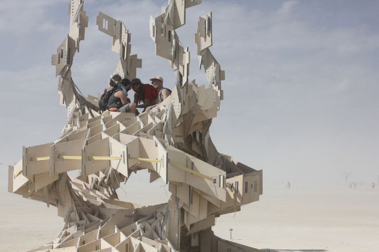 The Infinity Tree was designed by Tobias Power, a student of Mamou-Mani and Burgess, for Burning Man 2015. The structure was intended to symbolize infinity, and the things in life that can never be lost. 