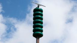 FILE - In this Nov. 29, 2017, file photo shows a Hawaii Civil Defense Warning Device in Honolulu, which sounds an alert siren during natural disasters. The Hawaii Emergency Management Agency report says nearly 93 percent of the state's 386 sirens worked properly. Twelve mistakenly played an ambulance siren. (AP Photo/Caleb Jones, File)