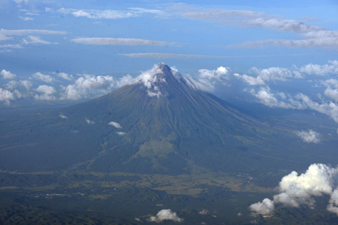An aerial view of Mayon volcano ouside Legazpi City in 2015.