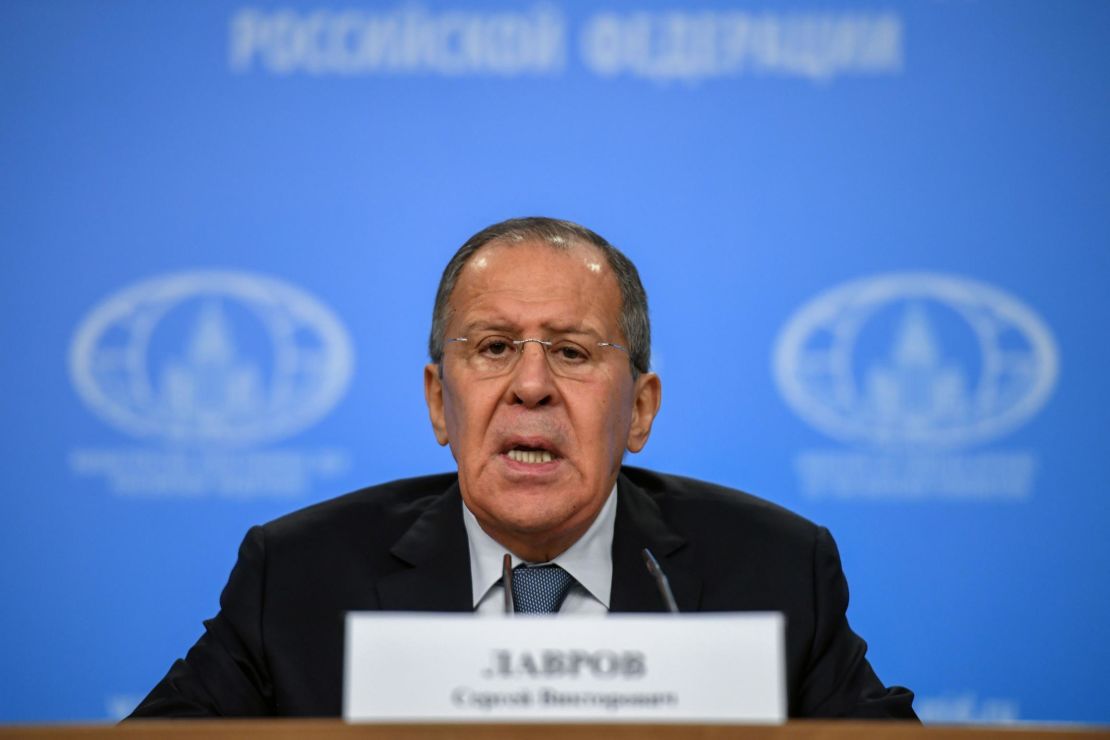 Russian Foreign Minister Sergei Lavrov gives his annual press conference in Moscow on January 15, 2018.