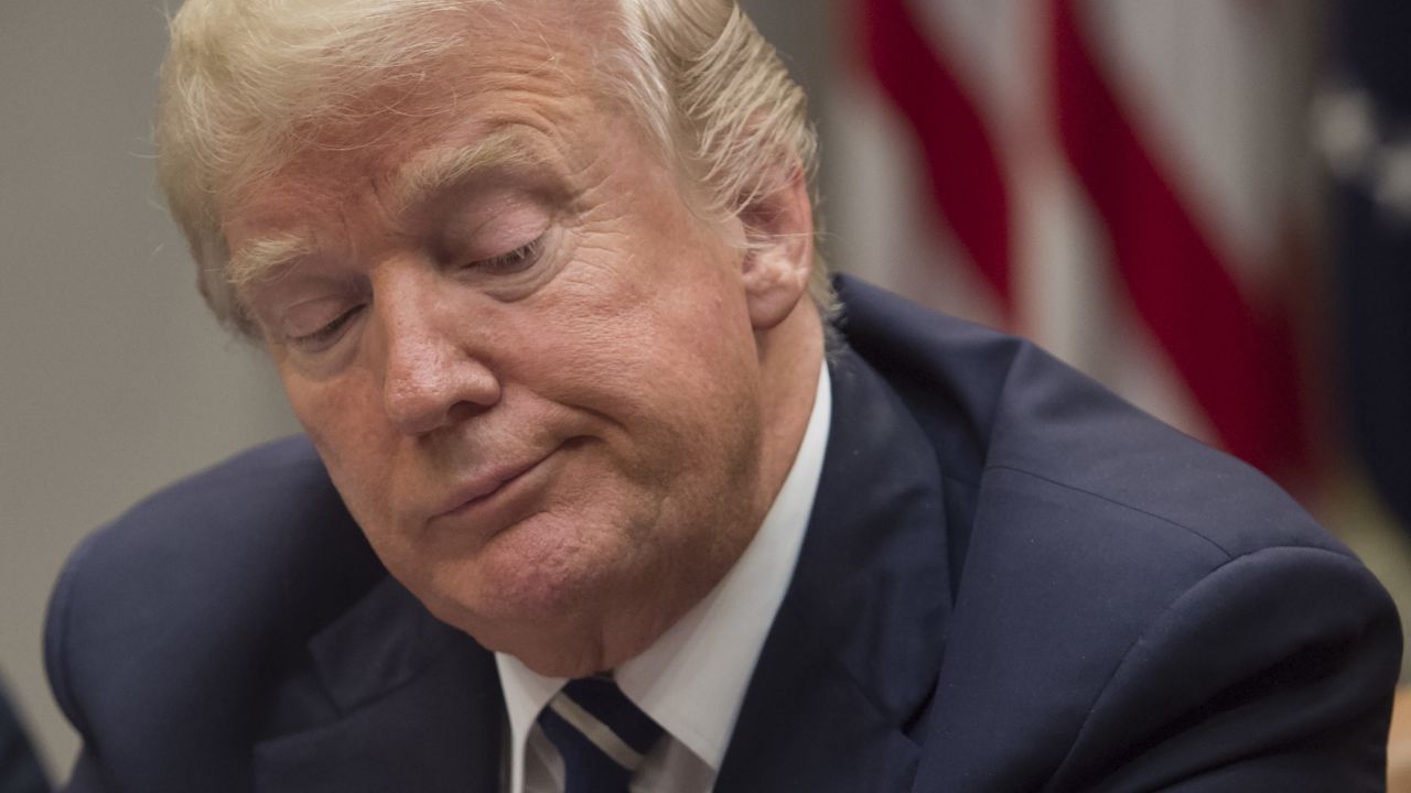 TOPSHOT - US President Donald Trump speaks during a meeting on prison reform in the Roosevelt Room of the White House in Washington, DC, January 11, 2018. / AFP PHOTO / SAUL LOEB        (Photo credit should read SAUL LOEB/AFP/Getty Images)