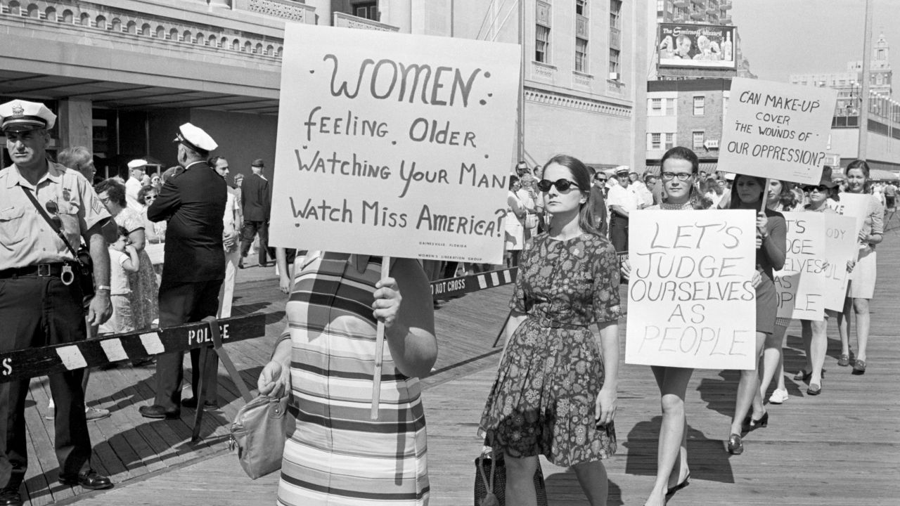 Demonstrators outside the Miss America Pageant in September 1968 in Atlantic City, New Jersey.