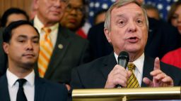 WASHINGTON, DC - SEPTEMBER 6:  U.S. Sen. Dick Durbin (D-IL) speaks at a news conference about President Donald Trump's decision to end the Deferred Action for Childhood Arrivals (DACA) program at the U.S. Capitol September 6, 2017 in Washington, DC. Democrats called for action on young undocumented immigrants that came to the U.S. as children who now could face deportation if Congress does not act.  (Photo by Aaron P. Bernstein/Getty Images)
