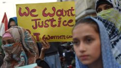 Supporters of Pakistan Awami Tehreek (PAT) take part in a protest after a child was raped and murdered in Karachi on January 13, 2018.
Hundreds of protesters enraged over the murder of a young girl threw stones at government buildings in a Pakistani city near the Indian border for a second day January 11, amid growing outrage over the killing. / AFP PHOTO / RIZWAN TABASSUM        (Photo credit should read RIZWAN TABASSUM/AFP/Getty Images)