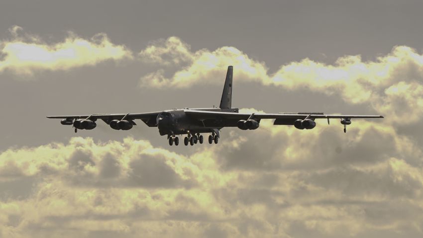 A U.S. Air Force B-52 Stratofortress bomber lands at Andersen Air Force Base, Guam, Jan. 16, 2018.
PHOTO DETAILS  /   DOWNLOAD HI-RES 2 of 2
A B-52H Stratofortress bomber prepares to land at Andersen Air Force Base, Guam, Jan. 16, 2018. The Stratofortress is one of six B-52H Stratofortress bombers and approximately 300 Airmen from Barksdale AFB, La., deploying to Andersen AFB, Guam, in support of U.S. Pacific Command's Continuous Bomber Presence mission. (U.S. Air Force photo by Tech. Sgt. Richard P. Ebensberger)