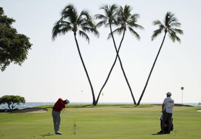 <strong>W is for win: </strong>Although it didn't work for James Hahn (pictured), who lost a six-hole playoff to Patton Kizzire in the Sony Open in Hawaii.