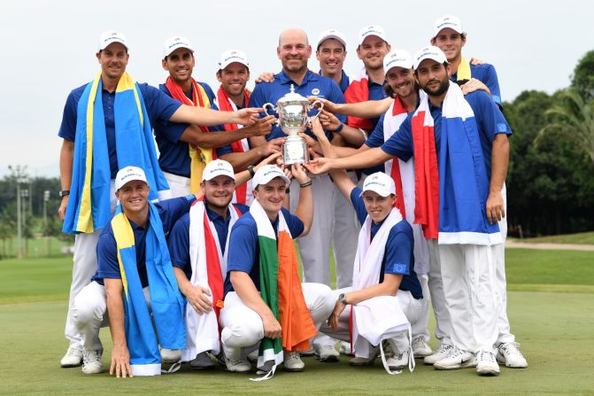 <strong>United Europe:</strong> Captain Thomas Bjorn's European team beat the  Asian team in the Ryder Cup-style EurAsia Cup in Malaysia. 