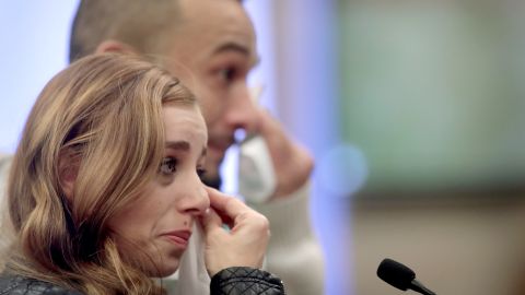 With her boyfriend by her side, Nicole Walker speaks at Wednesday's sentencing hearing.