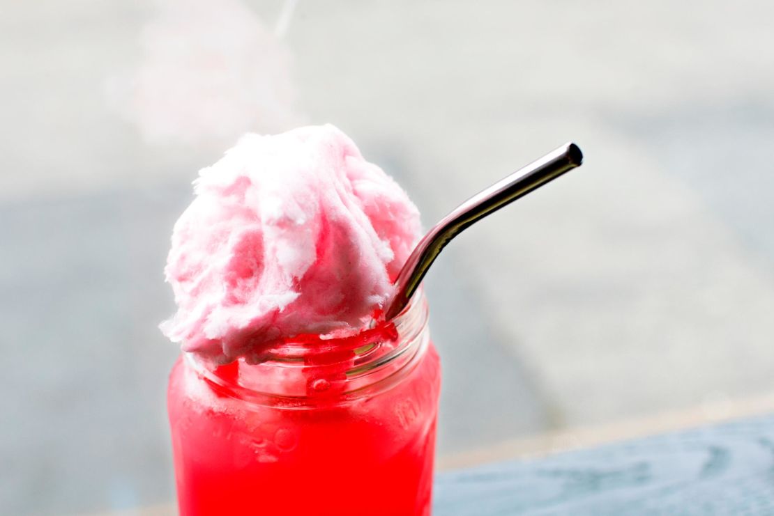 The child-friendly Fluffy Fizz is topped with cotton candy. 