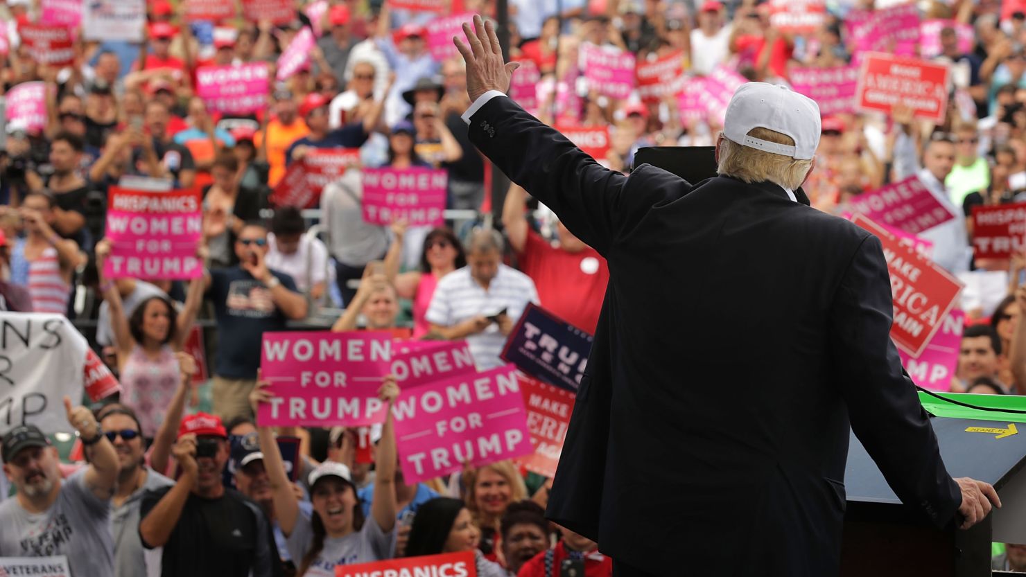 Donald Trump holds a campaign rally at Bayfront Park Amphitheater November 2, 2016 in Miami, Florida.