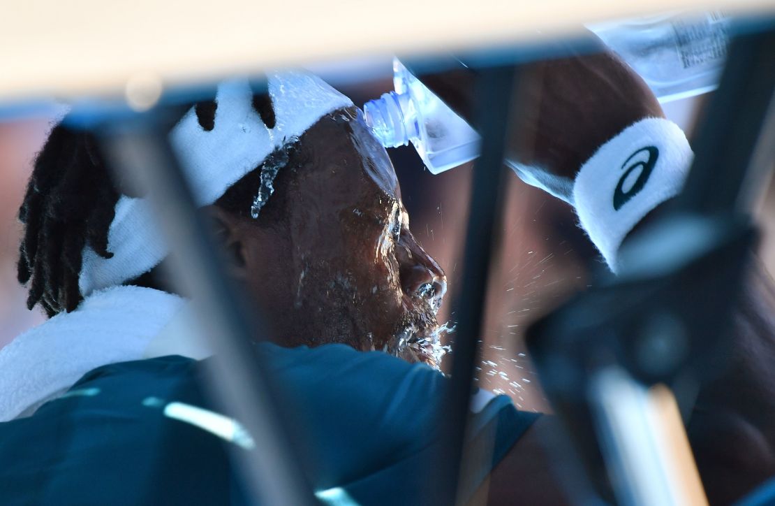Gael Monfils tried to stay cool Thursday in Melbourne. 