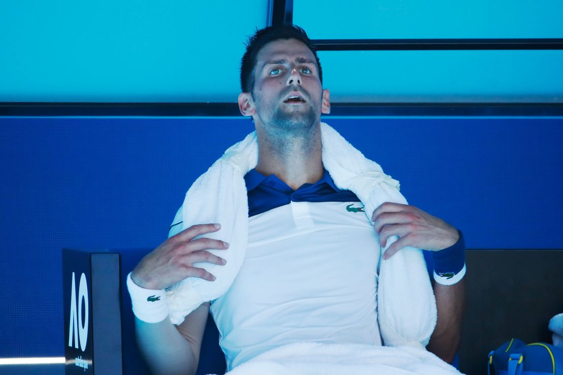 Ice towels were the order of the day for players, including for Novak Djokovic. 