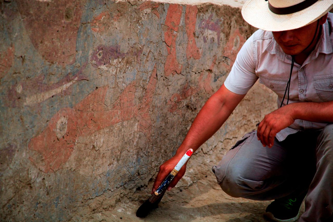 A team of Peruvian archaeologists recently unearthed ruins belonging to the Moche civilization. The team discovered two rooms that would have been used by the Moche elite. The walls of the rooms were brightly painted with marine scenes.